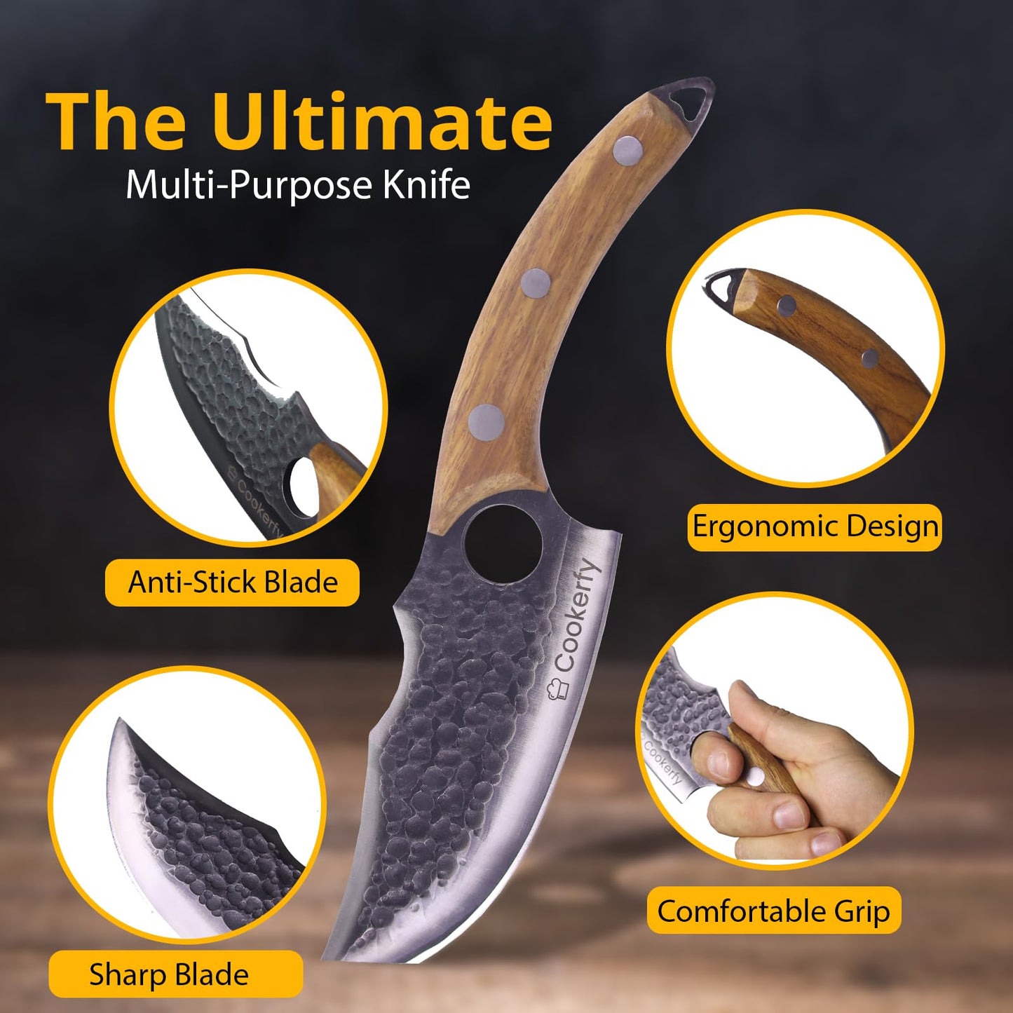 Cookerfy Japanese Style 6" Butcher Knife - Razor Sharp Chef Knife with Ergonomic Grip & Genuine Cowhide Leather Sheath - High Carbon 5cr15 Steel Blade with Rosewood Handle - Kitchen Accessories