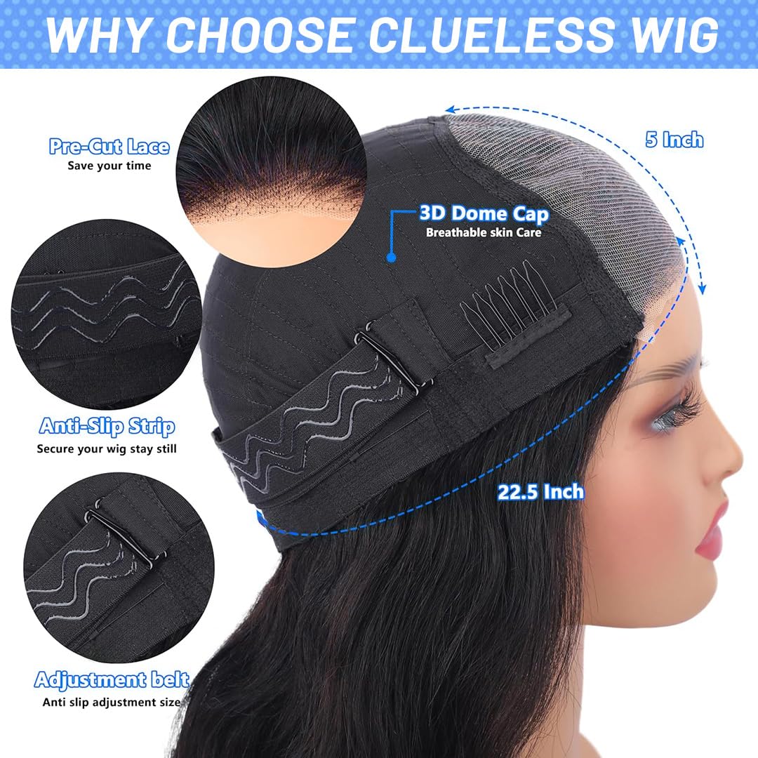 Wear and Go Glueless Wigs Human Hair Pre Plucked Pre Cut 5x5 HD Lace Closure Wigs Human Hair Straight with Baby Hair Straight Human Hair Wig for Beginners Natural Black 200% Density 30 Inch