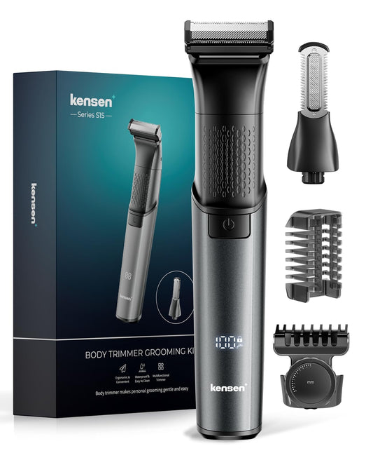 Kensen 2-in-1 Manscape Body Hair Trimmer & Beard Trimmer for Men, Electric Pubic Groin Shaver & Razor, Cordless Waterproof Male Grooming Kit for Limbs & TrunkIn & timate & Facial Hair, 50 Times Usage
