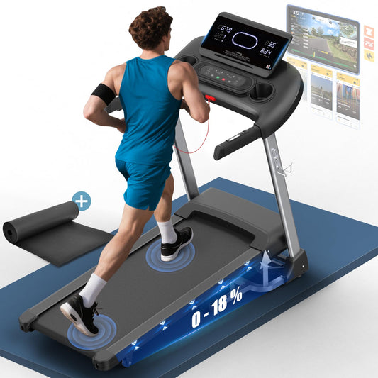Kitopa 2025 Treadmills for Home, Sporty Digital Screen with 7HP, 12 MP/H, 18% Auto Incline, Heart Rate & APP & Bluetooth Speakers, Running Machine 160KG Capacity with Wide Belt for Home Office Gym