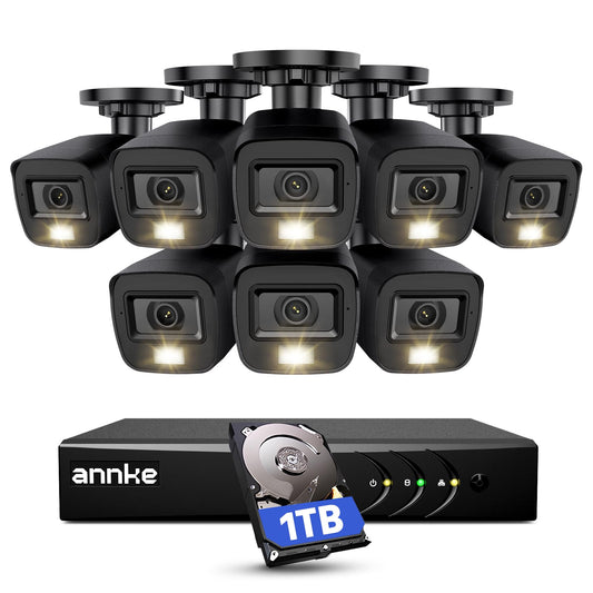 ANNKE CCTV Camera System Outdoor, Smart Human/Vehicle Detection, 8 x 1080P Security Bullet Cameras and 3K Lite 8CH Surveillance DVR with 1TB HDD,Dual-light with Color Night Vision,IP67 Weatherproof