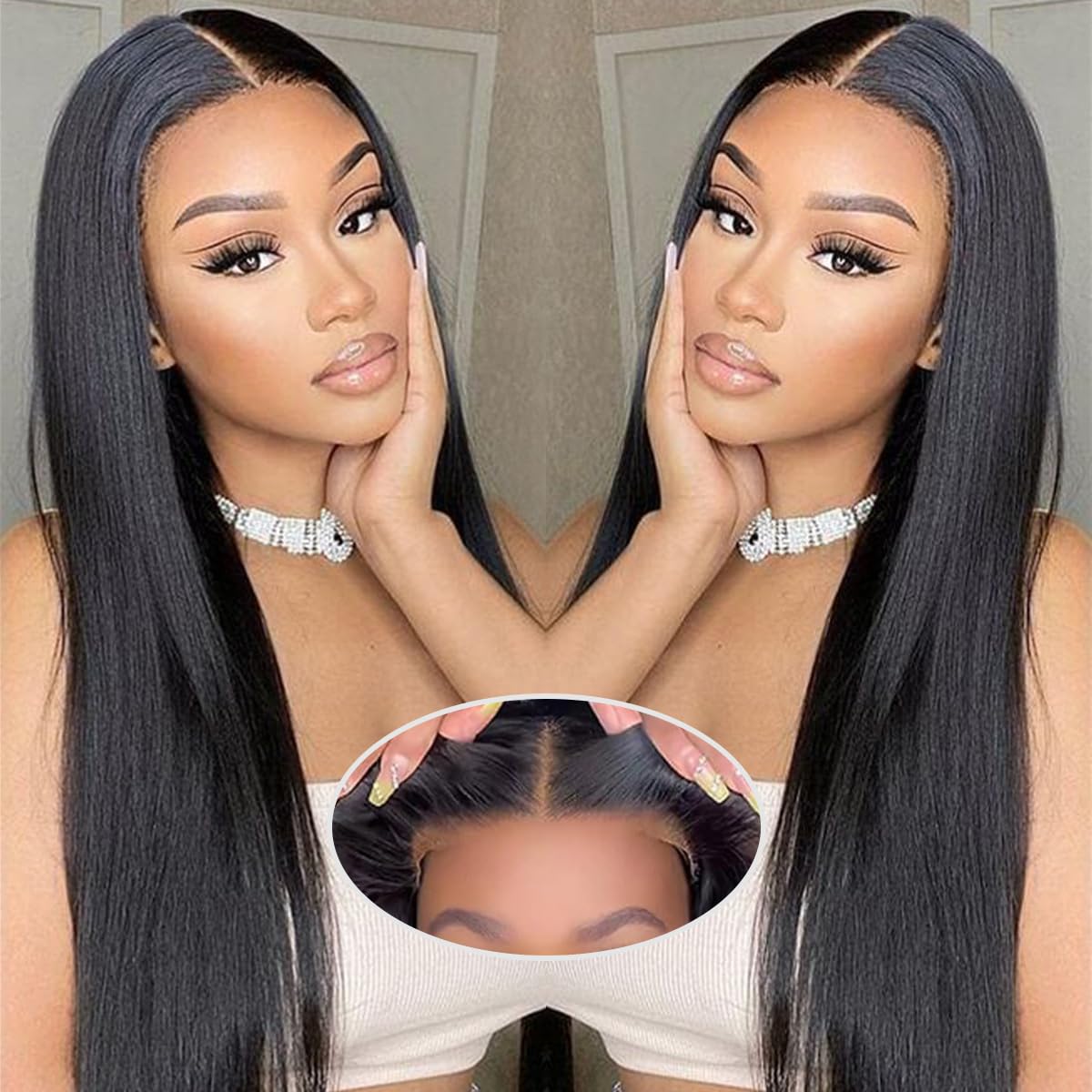 Wear and Go Glueless Wigs Human Hair Pre Plucked Pre Cut 5x5 HD Lace Closure Wigs Human Hair Straight with Baby Hair Straight Human Hair Wig for Beginners Natural Black 200% Density 30 Inch