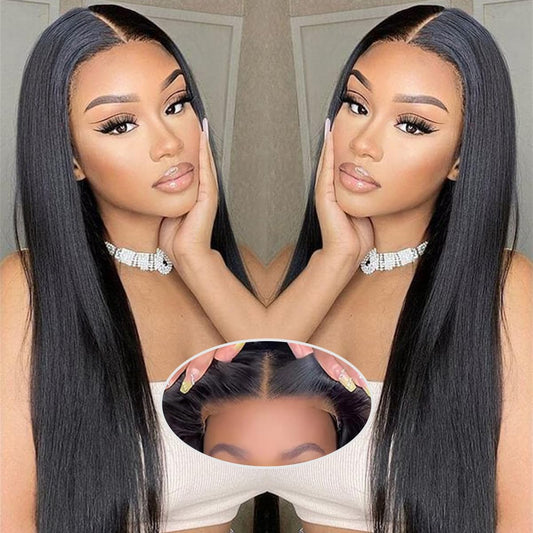 Wear and Go Glueless Wigs Human Hair Pre Plucked Pre Cut 5x5 HD Lace Closure Wigs Human Hair Straight with Baby Hair Straight Human Hair Wig for Beginners Natural Black 200% Density 30 Inch