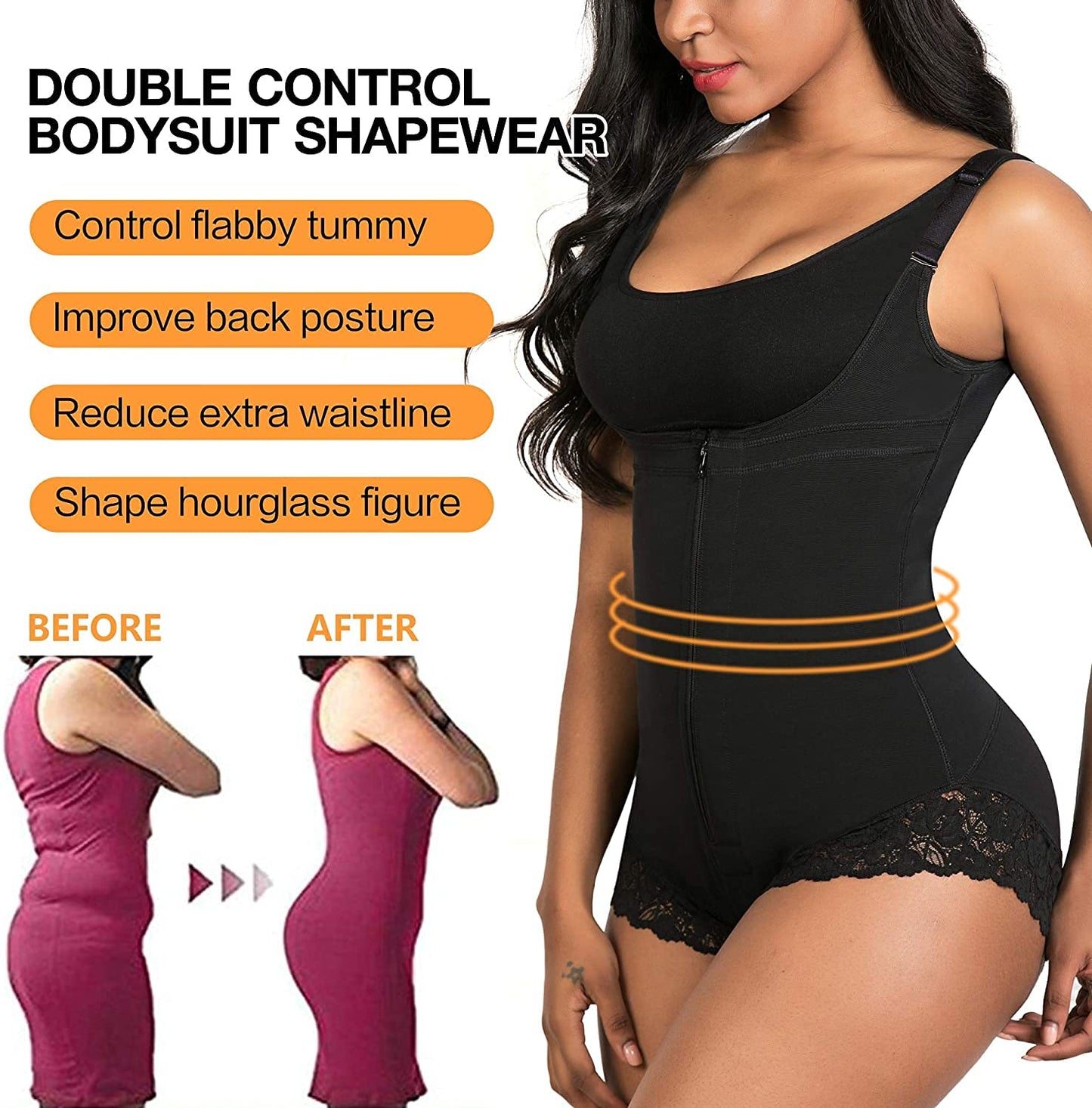 SHAPERX Women Shapewear Tummy Control Fajas Colombianas Open Bust Slimming Body Shaper Shaping Bodysuit, UK-SZ7200-Black-L