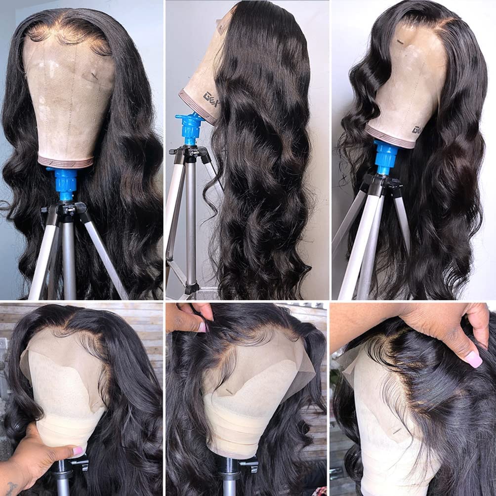 Douyin Bob Wig Human Hair 13x4 Frontal Lace Wig 14 Inch Body Wave 180% Density HD Lace Front Wigs Human Hair Pre Plucked Bob Wigs for Women Human Hair Wigs (14 inch, Natural Black)