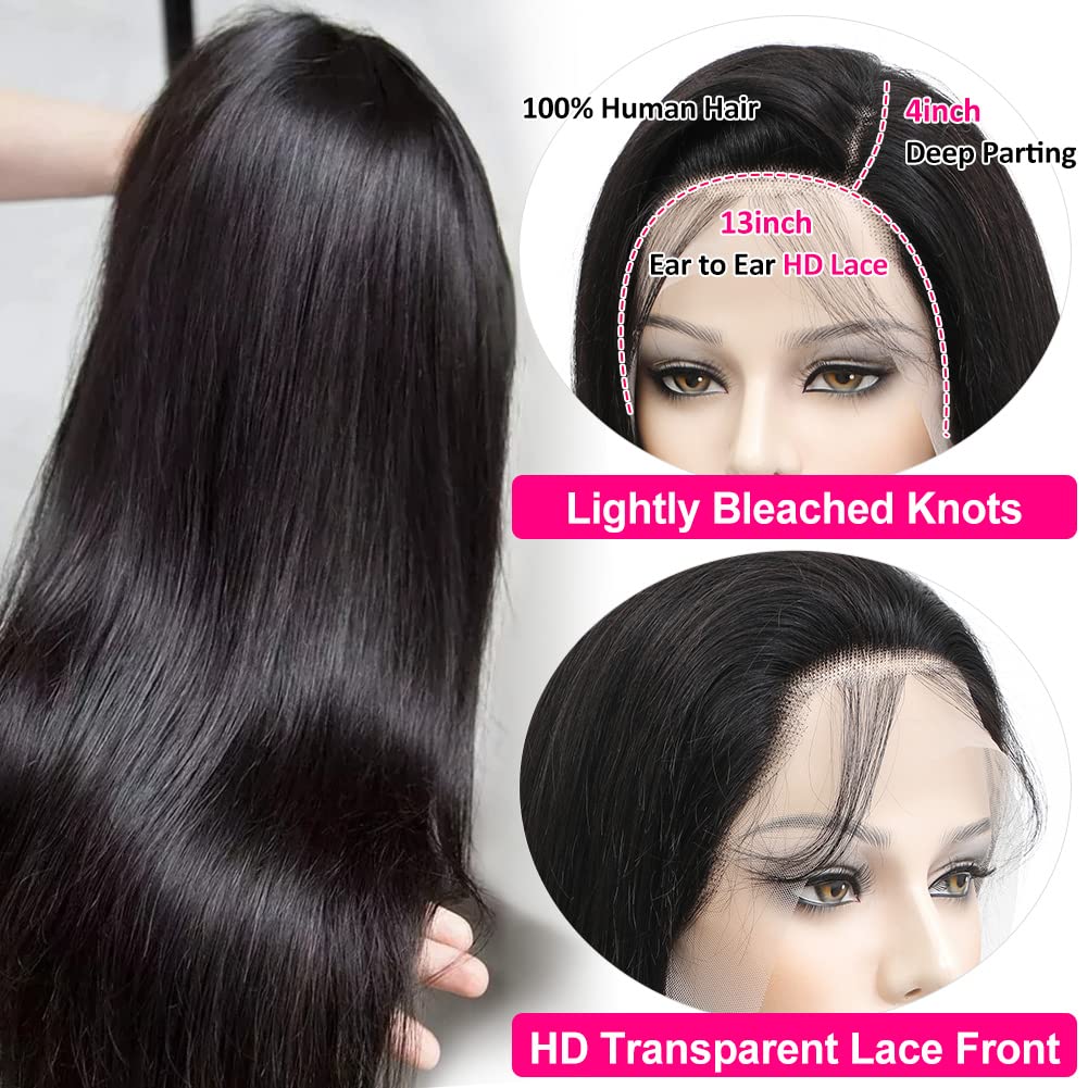 Subella HD Lace Front Wigs Human Hair Pre Plucked Straight 220% Density 13x5 HD Lace Frontal Wig With Baby Hair 12A Transparent Human Lace Wigs For Black Women (26inch)
