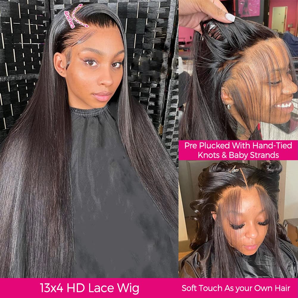 Subella HD Lace Front Wigs Human Hair Pre Plucked Straight 220% Density 13x5 HD Lace Frontal Wig With Baby Hair 12A Transparent Human Lace Wigs For Black Women (26inch)