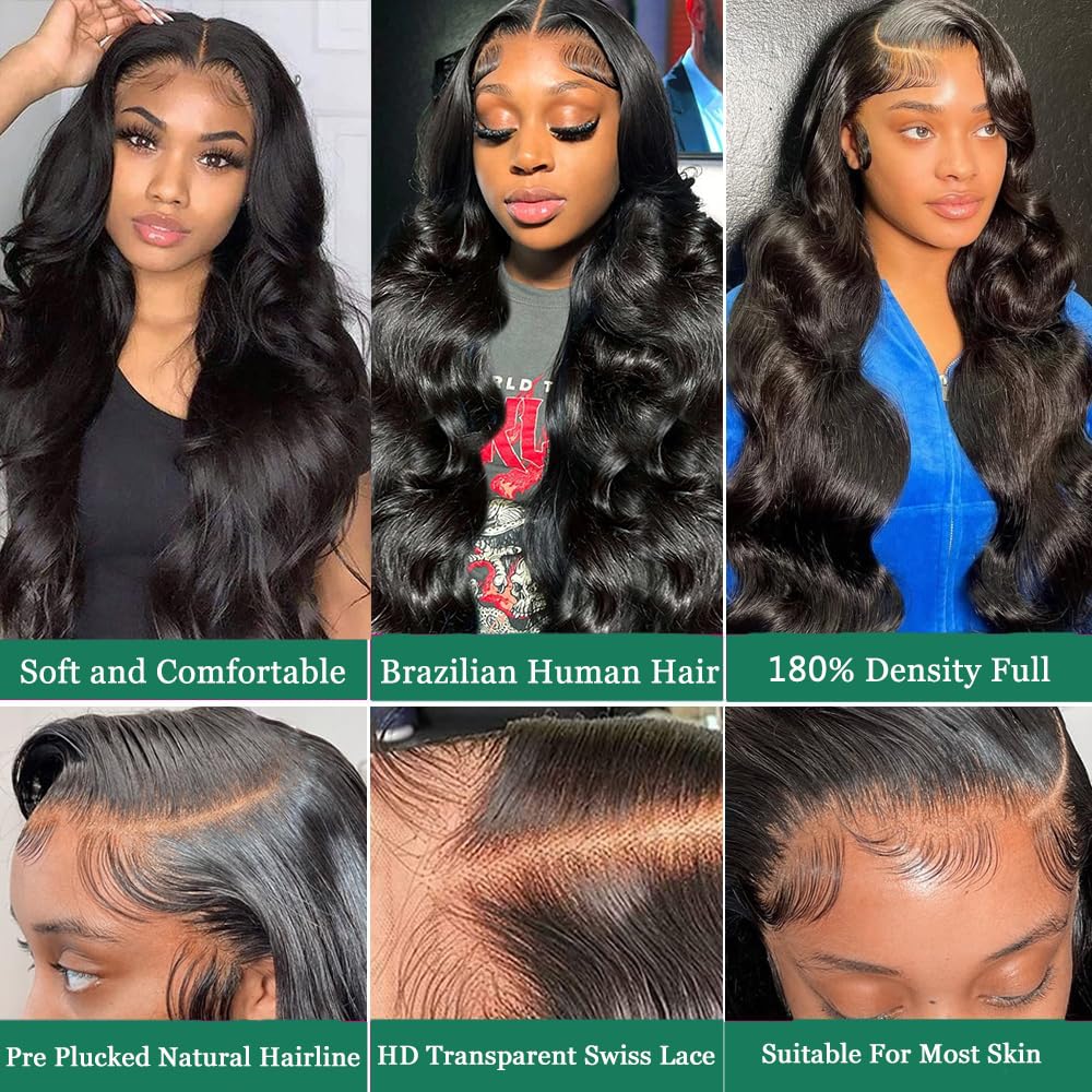 Douyin Bob Wig Human Hair 13x4 Frontal Lace Wig 14 Inch Body Wave 180% Density HD Lace Front Wigs Human Hair Pre Plucked Bob Wigs for Women Human Hair Wigs (14 inch, Natural Black)