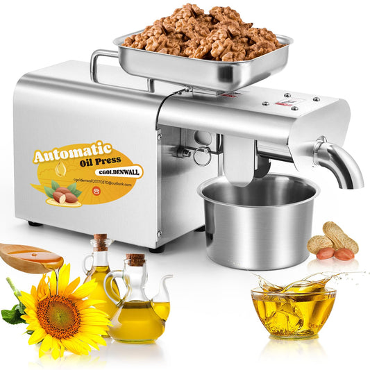 CGOLDENWALL 1000W Oil Press Machine Home Hot & Cold Oil Extraction Machine Stainless Steel for Peanut Sesame Flaxseed Walnut Sunflower Seed Automatic Temperature Constant 220V