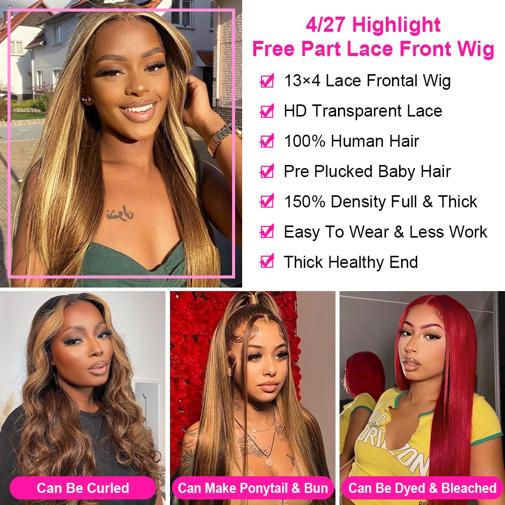 Subella HD Lace Front Wigs Human Hair Pre Plucked Straight 220% Density 13x5 HD Lace Frontal Wig With Baby Hair 12A Transparent Human Lace Wigs For Black Women (26inch)