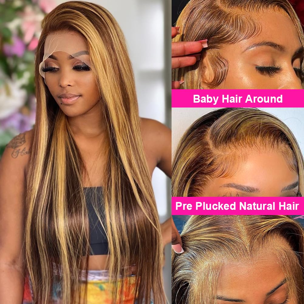 Subella HD Lace Front Wigs Human Hair Pre Plucked Straight 220% Density 13x5 HD Lace Frontal Wig With Baby Hair 12A Transparent Human Lace Wigs For Black Women (26inch)