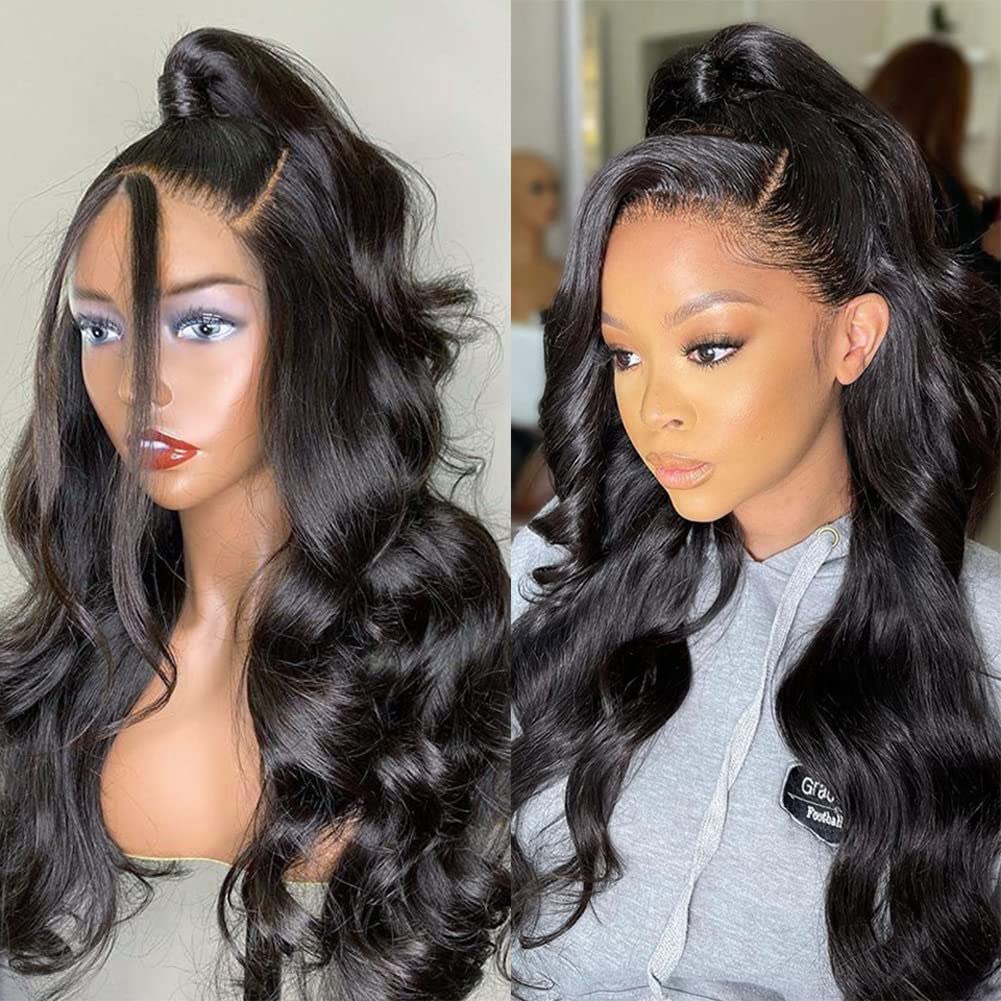 Douyin Bob Wig Human Hair 13x4 Frontal Lace Wig 14 Inch Body Wave 180% Density HD Lace Front Wigs Human Hair Pre Plucked Bob Wigs for Women Human Hair Wigs (14 inch, Natural Black)