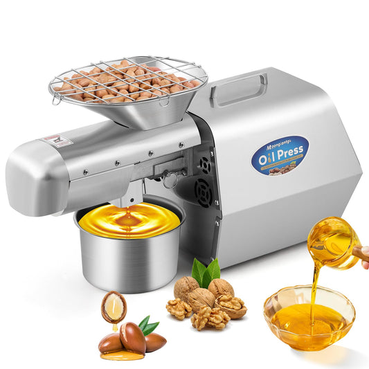 Moongiantgo 1800w Intelligent Oil Press Machine, Cold/Hot Stainless Steel Organic Oil Expeller with Smart Temperature Control, Extended Rod, Low Noise for Peanut, Walnut, Sesame(No Olive), 13-19lbs/H