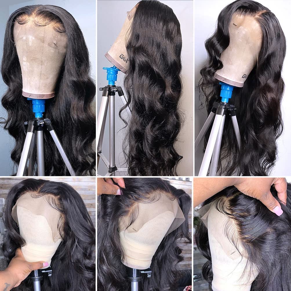 Douyin Bob Wig Human Hair 13x4 Frontal Lace Wig 14 Inch Body Wave 180% Density HD Lace Front Wigs Human Hair Pre Plucked Bob Wigs for Women Human Hair Wigs (14 inch, Natural Black)