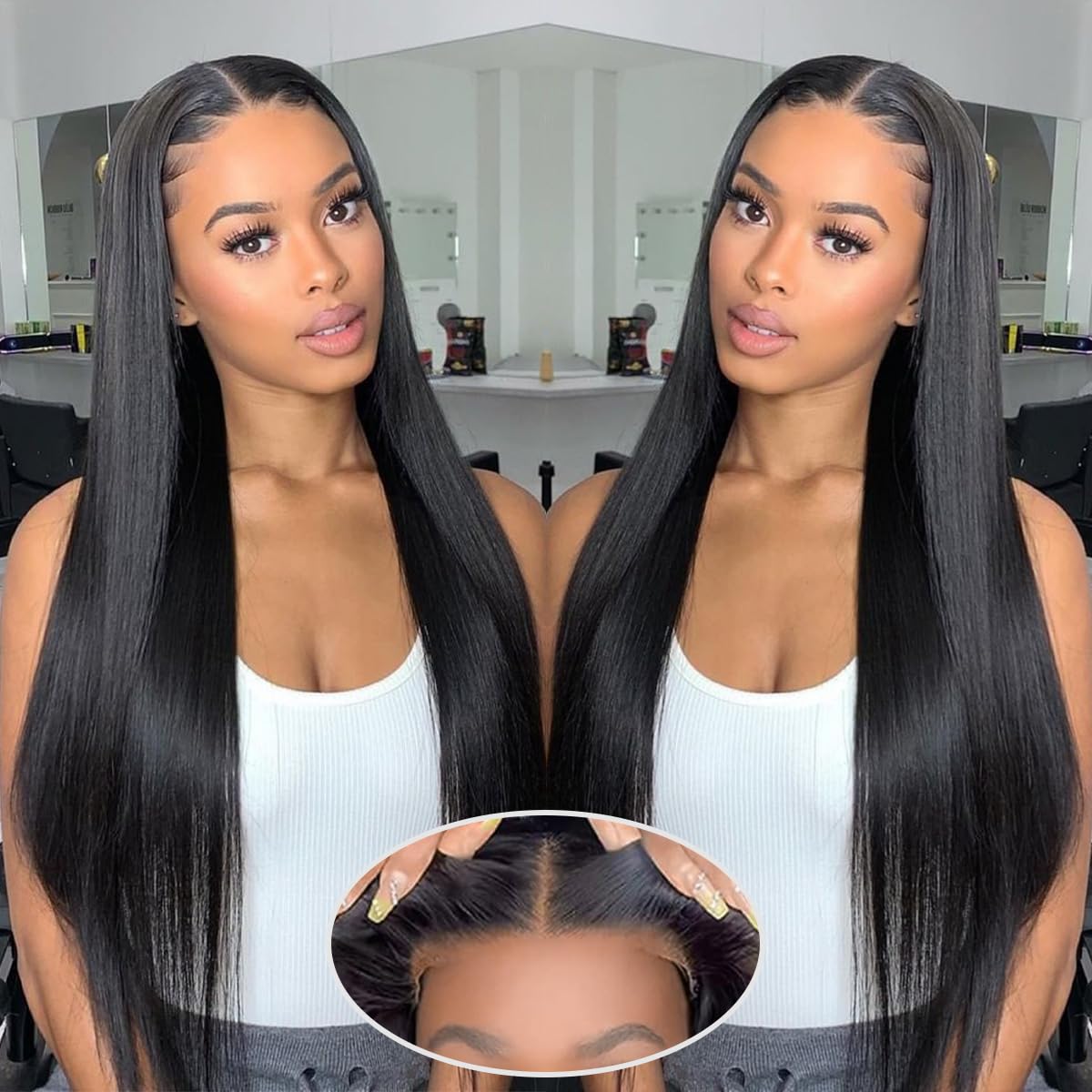 Wear and Go Glueless Wigs Human Hair Pre Plucked Pre Cut 5x5 HD Lace Closure Wigs Human Hair Straight with Baby Hair Straight Human Hair Wig for Beginners Natural Black 200% Density 30 Inch
