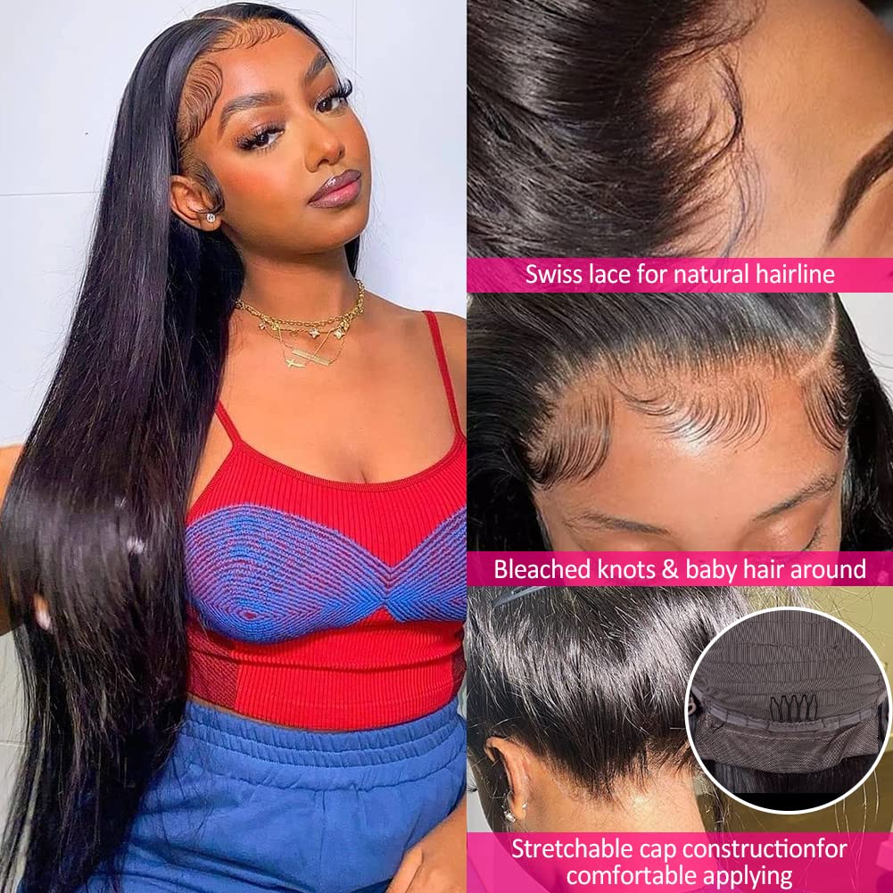 Subella HD Lace Front Wigs Human Hair Pre Plucked Straight 220% Density 13x5 HD Lace Frontal Wig With Baby Hair 12A Transparent Human Lace Wigs For Black Women (26inch)