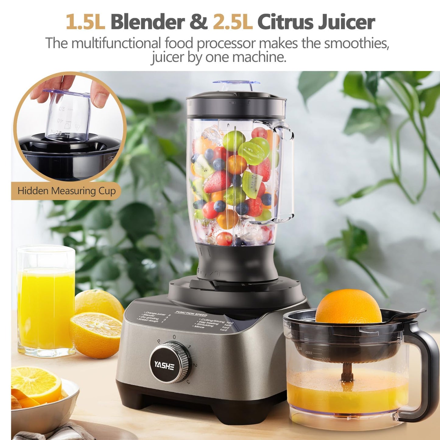 YASHE 1300W Food Processor, 11-in-1 Multifunctional Kitchen Machine with 2.5L Bowl & 1.5L Blender, Mixer, Grinder, Juicer, Dough Kneader, Chopper, Slicer & Shredder for Family Use