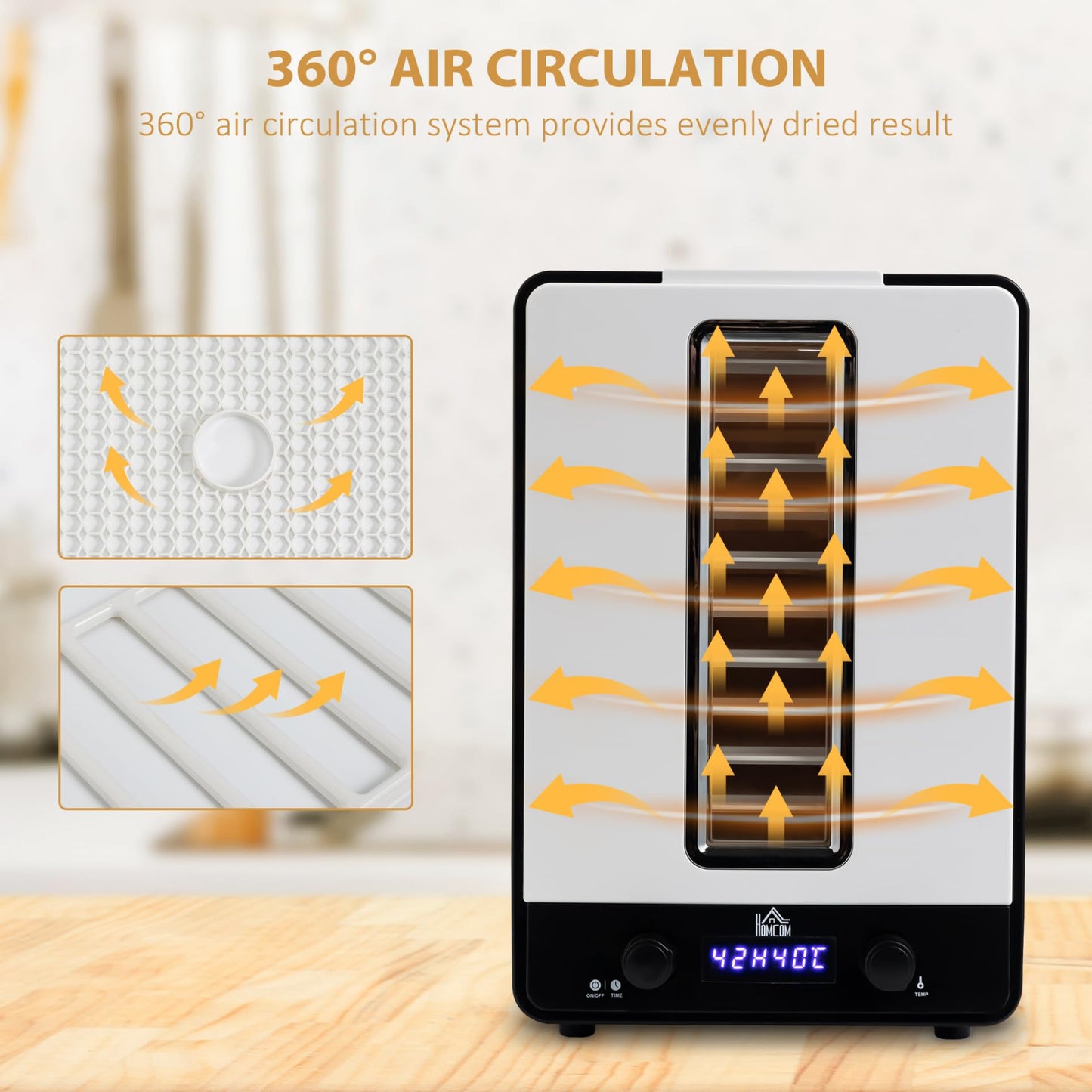 HOMCOM 11 Tier Food Dehydrator, 550W Food Dryer Machine with 40-70℃ Adjustable Temperature, 1-48h Timer and LCD Display for Drying Fruit, Meat, Vegetable, Jerky and Pet Treat, White