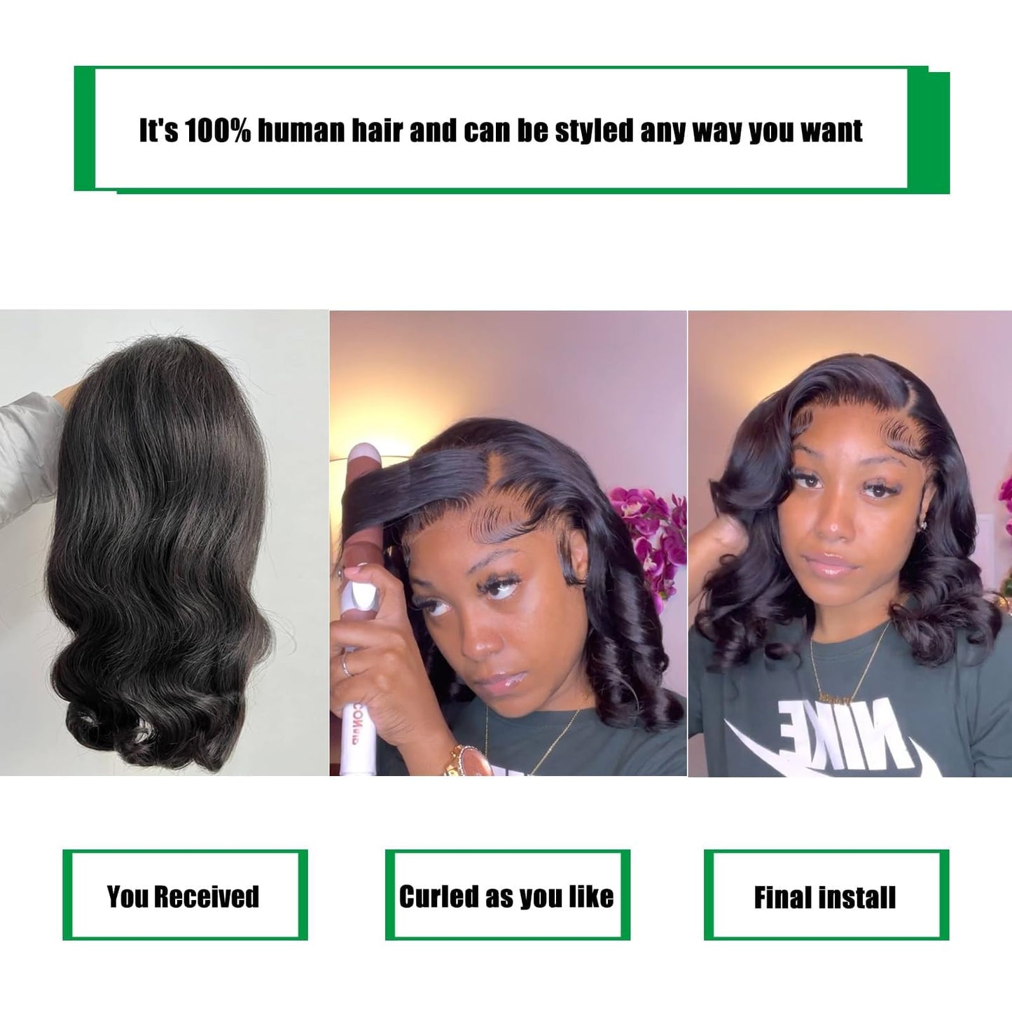 Douyin Bob Wig Human Hair 13x4 Frontal Lace Wig 14 Inch Body Wave 180% Density HD Lace Front Wigs Human Hair Pre Plucked Bob Wigs for Women Human Hair Wigs (14 inch, Natural Black)