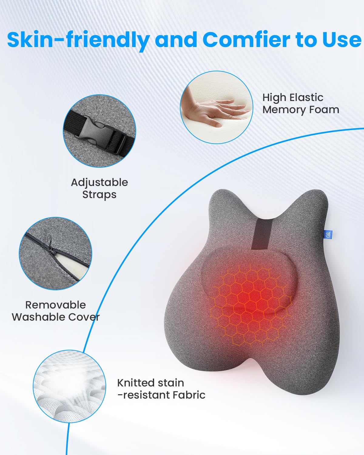 COMFIER Back Massager with Heat, Memory Foam Back Support Cushion with Shiatsu Massage, Ergonomic Lumbar Support with Graphene Heat, Neck Massager Gifts for Women, Mens Gifts