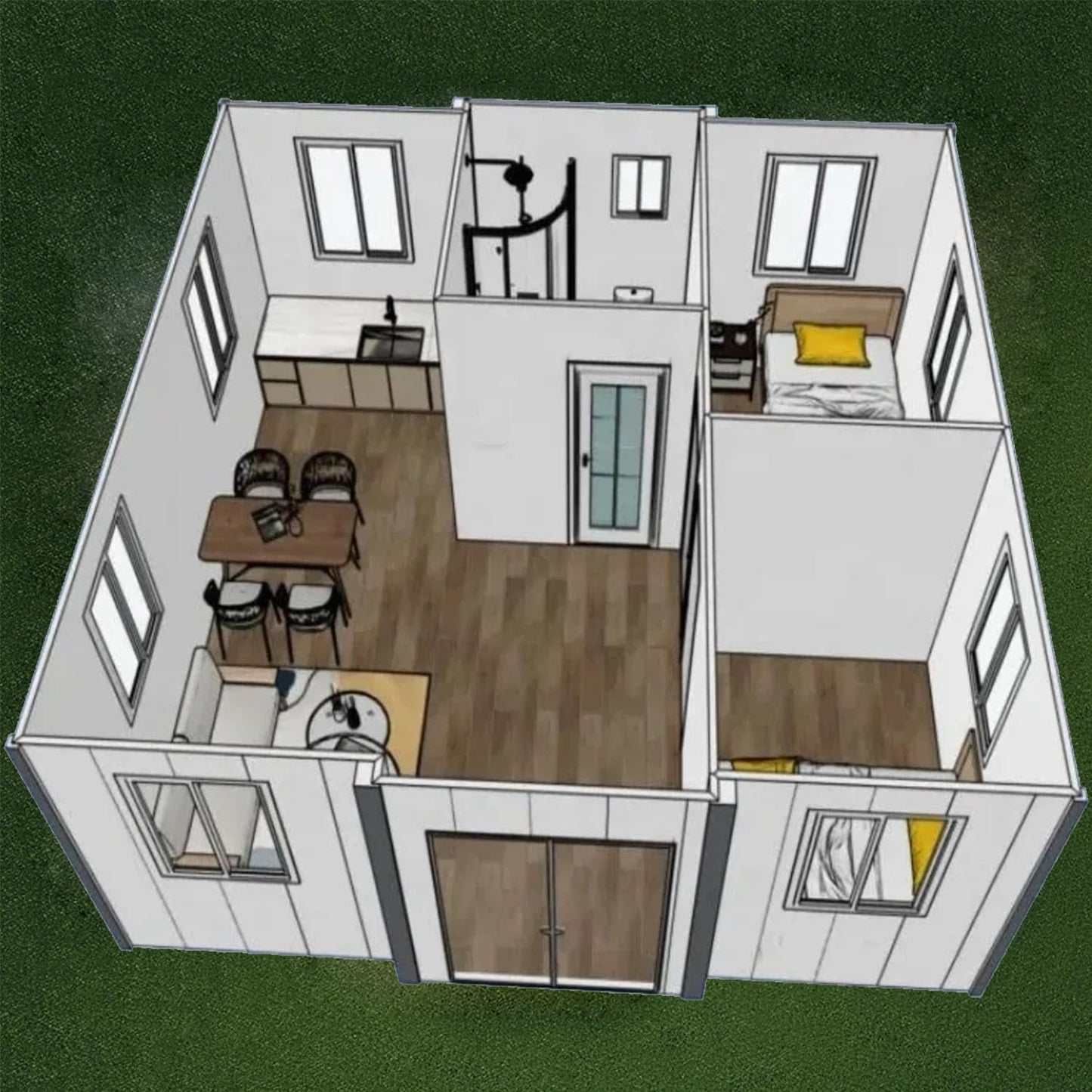 2 Story Prefab Tiny Home for Sale, Container Modular House Fully Equipped with 1 Bathroom 1 Kitchen 2 Bedroom (2 Story)