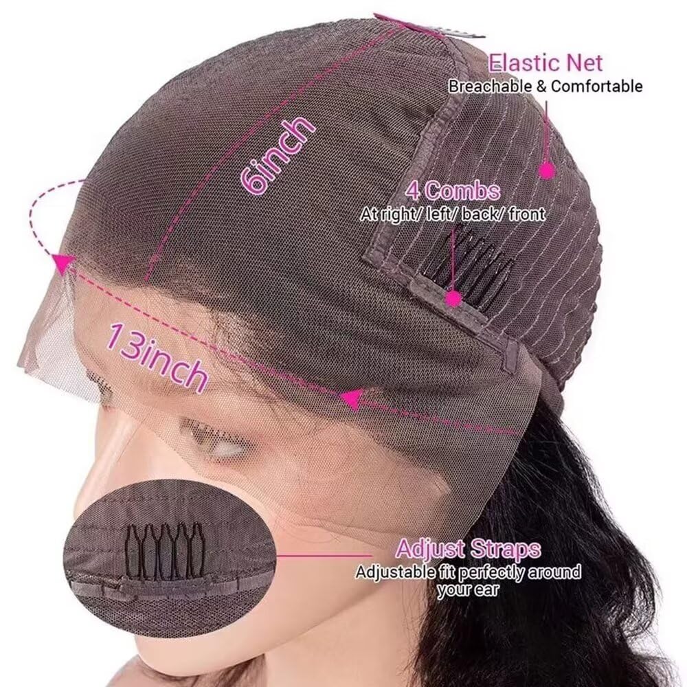 Body Wave Short Bob Human Hair Wig 13x6 HD Transparent Lace Front Human Hair Wig Brazilian Hair Natural Color 150% Density Short Wigs Ocean Wave Pre Plucked With Baby Hair For Women 8Inch