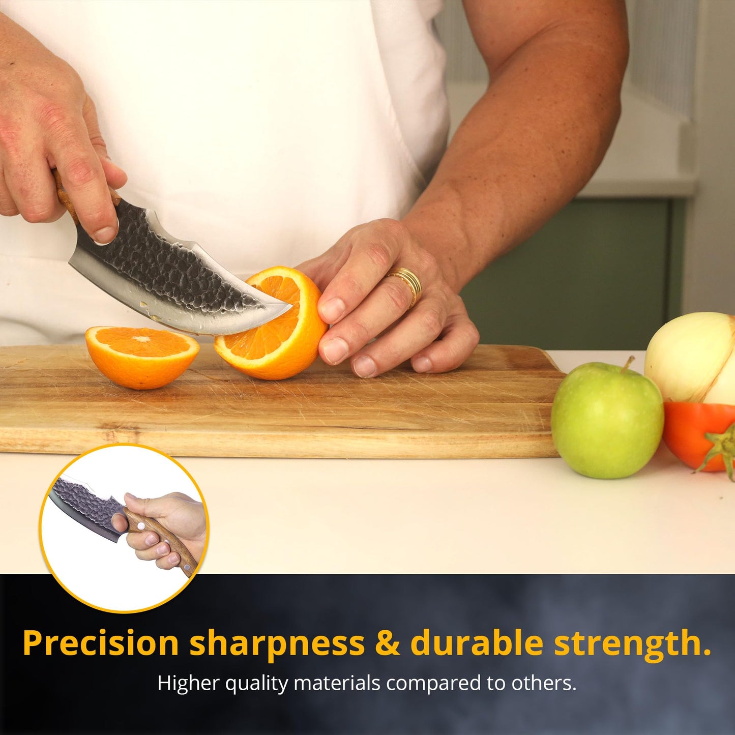 Cookerfy Japanese Style 6" Butcher Knife - Razor Sharp Chef Knife with Ergonomic Grip & Genuine Cowhide Leather Sheath - High Carbon 5cr15 Steel Blade with Rosewood Handle - Kitchen Accessories