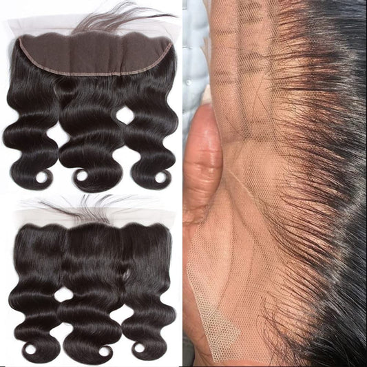 13 x 4 Lace Frontal Closure Body Wave Frontal 13 x 4 HD Transparent Lace Frontals With Bangs Baby Hair 100% Remy Human Hair 150% Density Natural Color (Natural Color, 10 Inch)