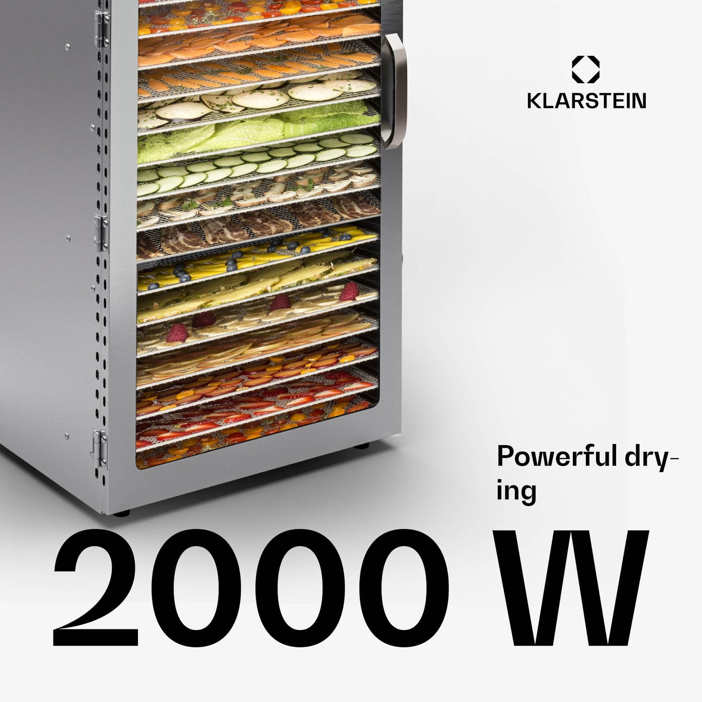 Klarstein dehydrator, dehydrator for Vegetables, Fruit, Meat, 1500 W Stainless Steel dehydrator, Drying Machine with 16 Metal grids, dehydrator h 24 H Timer & Touch Display,Food dehydrator