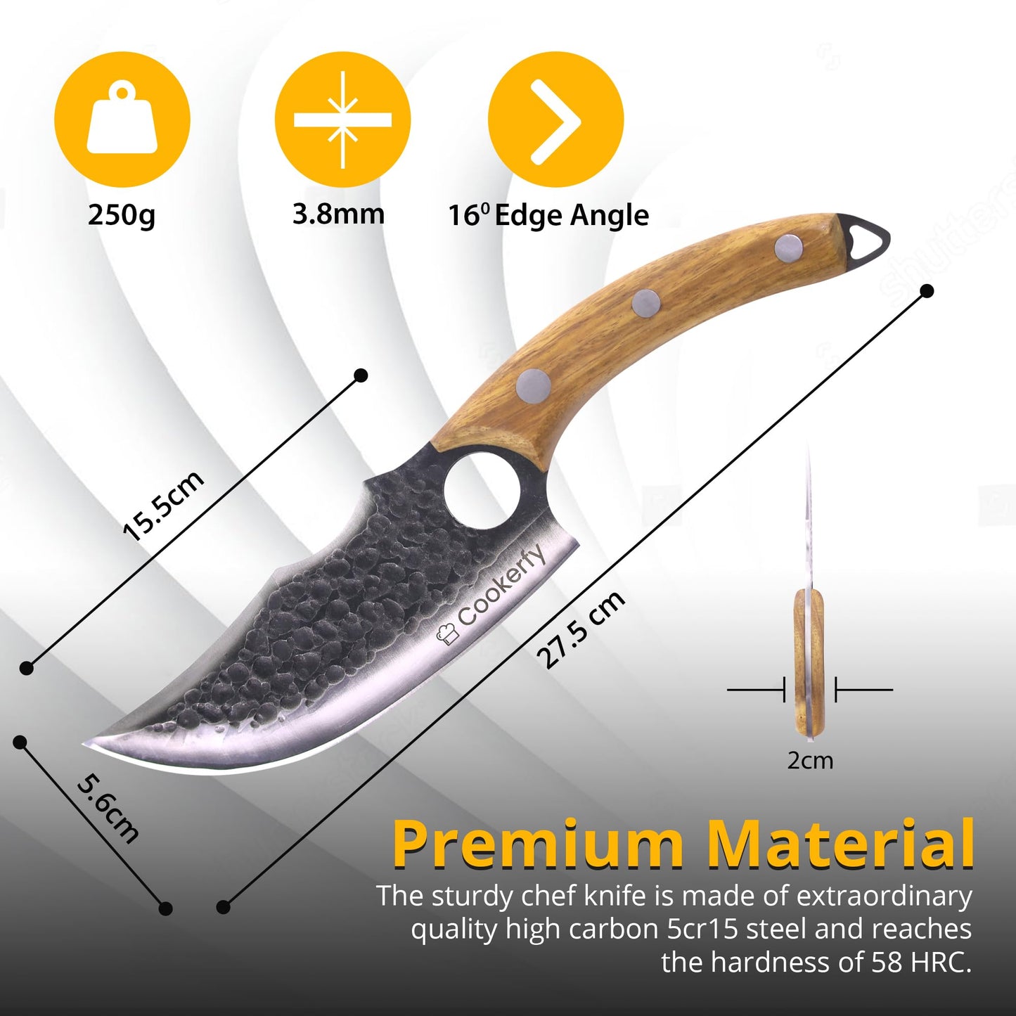 Cookerfy Japanese Style 6" Butcher Knife - Razor Sharp Chef Knife with Ergonomic Grip & Genuine Cowhide Leather Sheath - High Carbon 5cr15 Steel Blade with Rosewood Handle - Kitchen Accessories