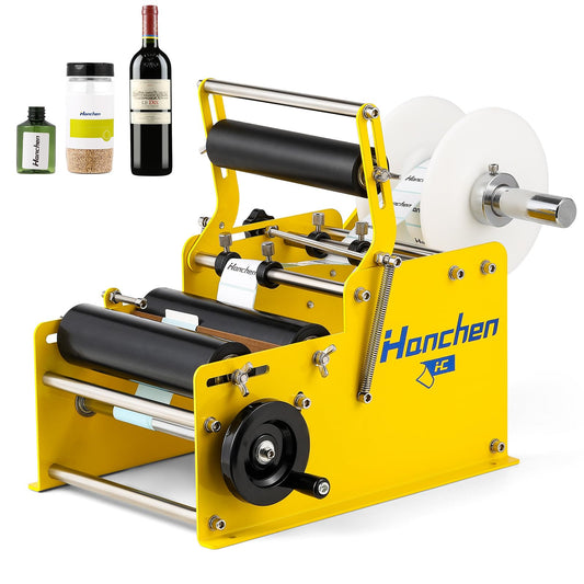 Hanchen Manual Round Bottle Labeling Machine Labeler Label Applicator Machine MT-30 for Width 10-110mm Length 10-300mm Label（With Handle）