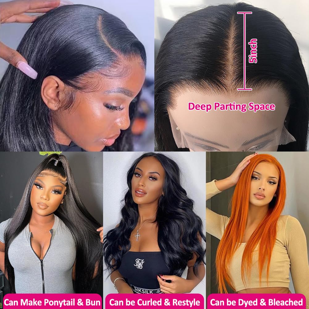 Subella HD Lace Front Wigs Human Hair Pre Plucked Straight 220% Density 13x5 HD Lace Frontal Wig With Baby Hair 12A Transparent Human Lace Wigs For Black Women (26inch)