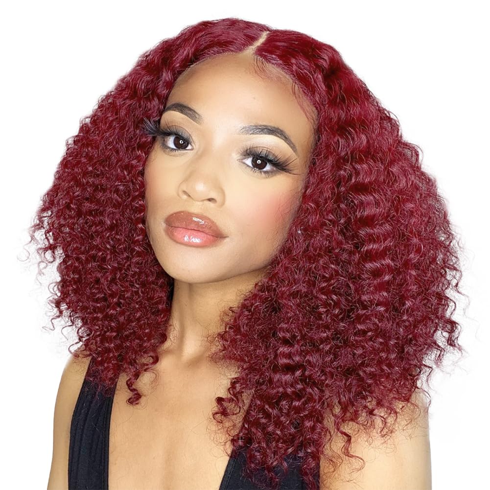 KEUET Burgundy Deep Wave Lace Front Wigs Human Hair 20 Inch 13x4 Wine Red Curly HD Lace Closure Human Hair Wig Pre Plucked with Baby Hair 99j Burgundy Water Wave Wig Human Hair 180% Density for Women