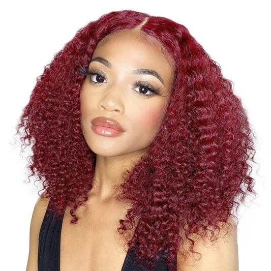 KEUET Burgundy Deep Wave Lace Front Wigs Human Hair 20 Inch 13x4 Wine Red Curly HD Lace Closure Human Hair Wig Pre Plucked with Baby Hair 99j Burgundy Water Wave Wig Human Hair 180% Density for Women