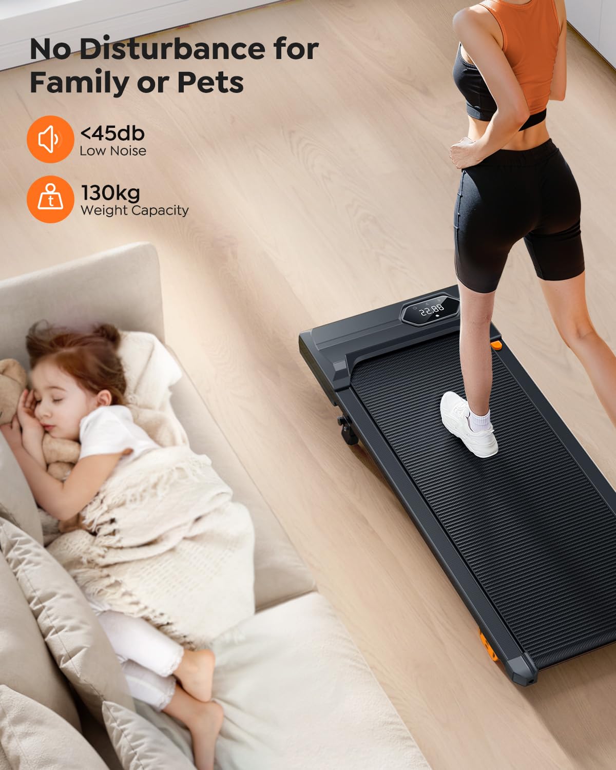 Walking Pad Treadmill with 10% Incline, 2.5HP Quiet Motor, Under Desk Treadmills for Home, Compact Portable Treadmills with Dual Shock Absorption, Incline Walking Pad with LED Display, 130KG Capacity
