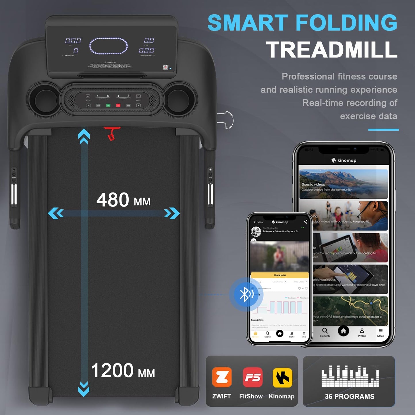 Kitopa 2025 Treadmills for Home, Sporty Digital Screen with 7HP, 12 MP/H, 18% Auto Incline, Heart Rate & APP & Bluetooth Speakers, Running Machine 160KG Capacity with Wide Belt for Home Office Gym