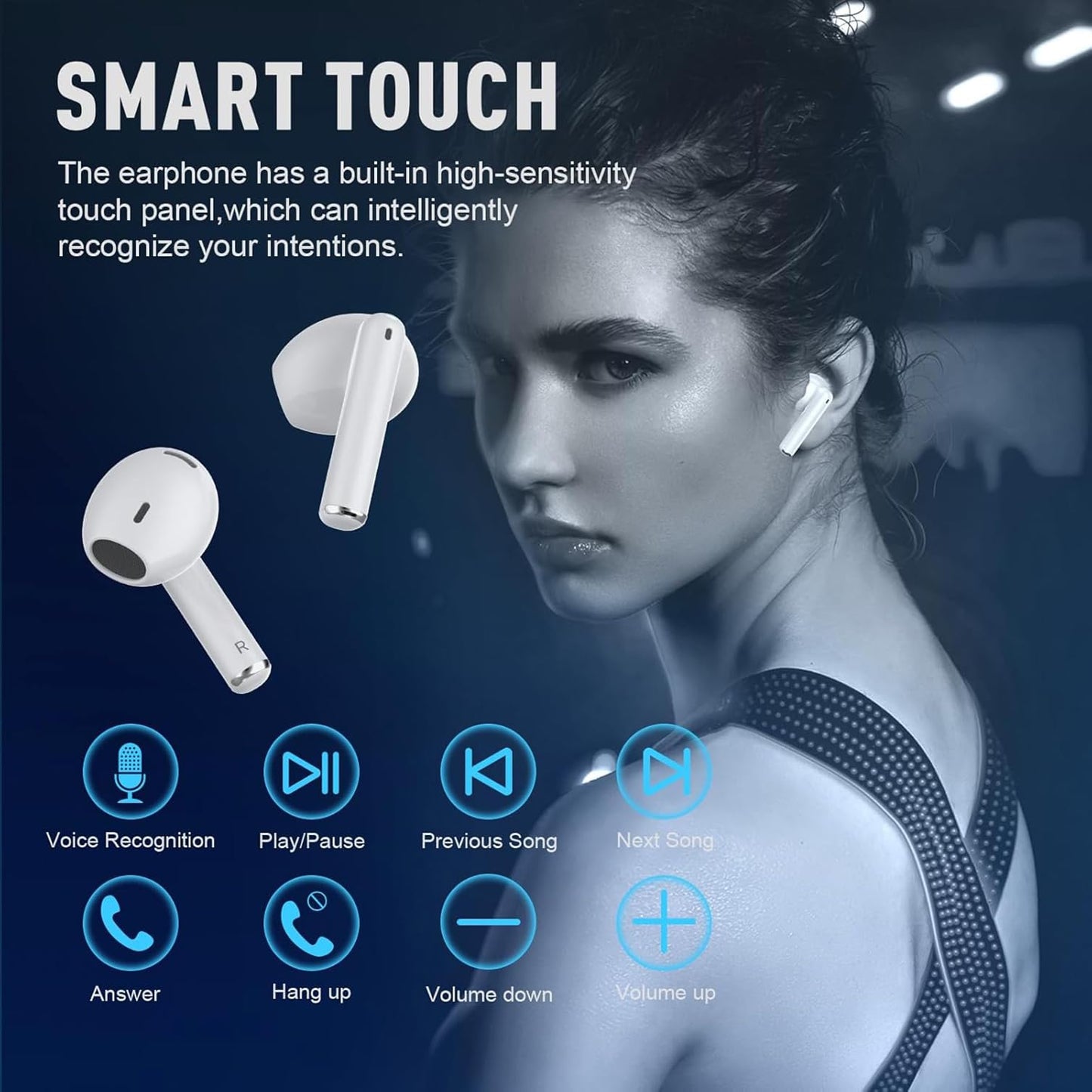 Wireless Earbuds,Bluetooth 5.3 in Ear Headphones with Noise Cancelling Mic, 48H Playtime HiFi Stereo Bluetooth Earphones, IPX8 Waterproof Touch Control True Wireless Headphones for iPhone/Android/IOS