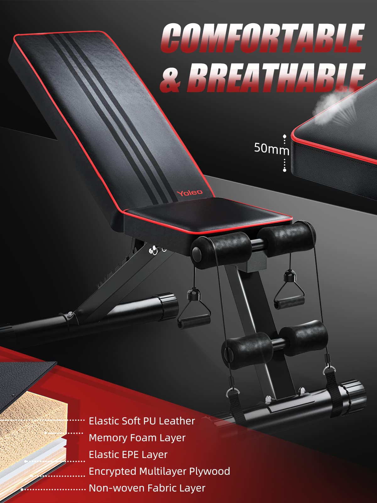 YOLEO Adjustable Weight Bench - Utility Weight Benches for Full Body Workout, Foldable Incline/Decline Bench Press for Home Gym