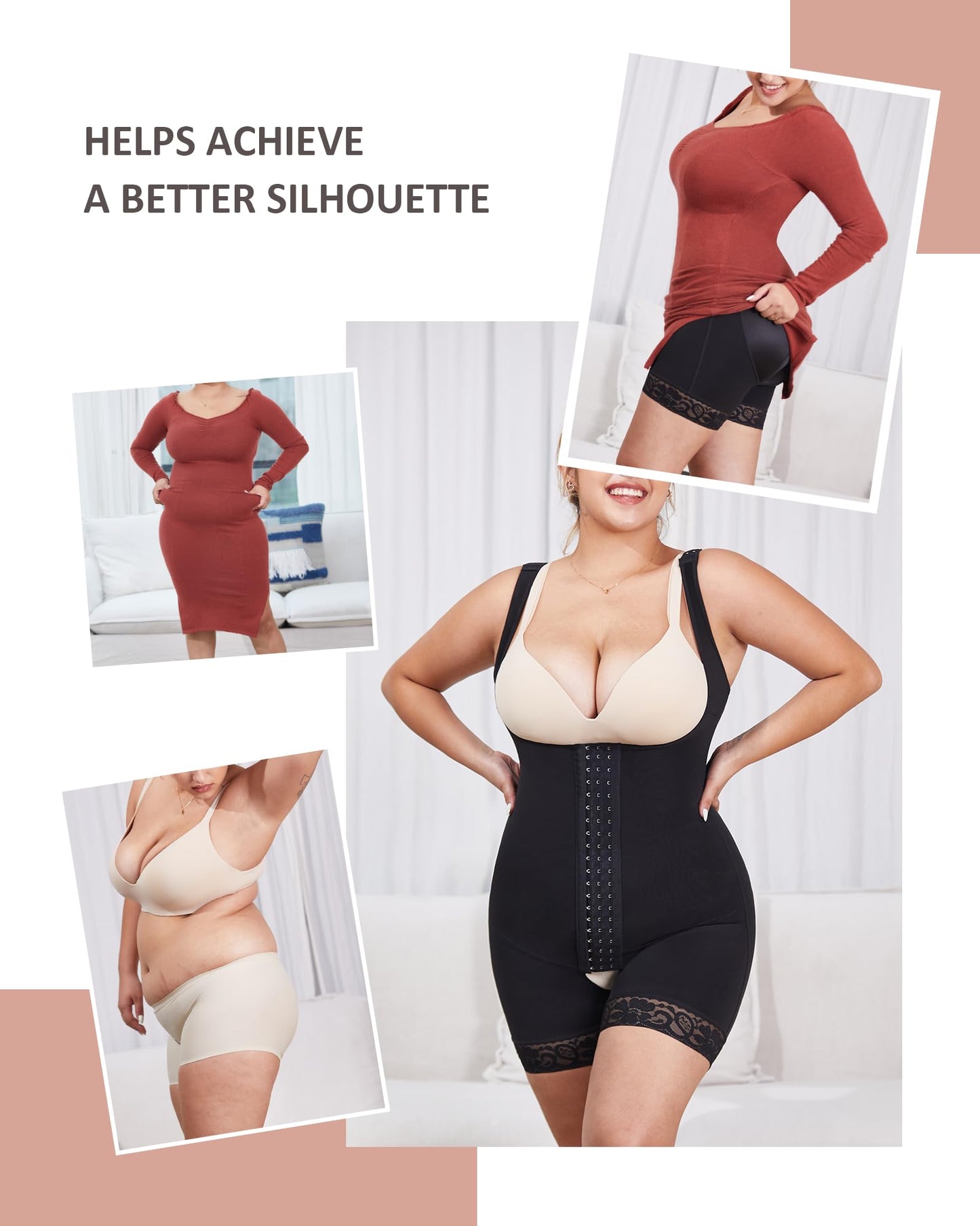FeelinGirl Women's Body Shaper Full Body Shapewear Tummy Control Butt Lifter Bodysuit Beige L