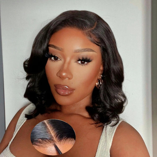 Wear and Go Glueless Wigs Human Hair Pre Plucked Pre Cut 13x4 Bob Wig Human Hair Upgraded No Glue Body Wave HD Lace Front Wigs Human Hair Short Bob Wigs Human Hair for Black Women 12Inch