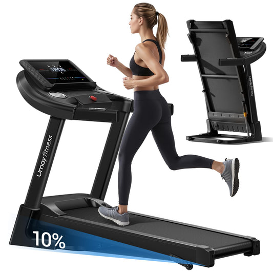 UMAY Folding Treadmill with Incline, 3.0 HP Treadmills for Home 14 km/h Incline Treadmill Running Machine with LED Display, Remote Control