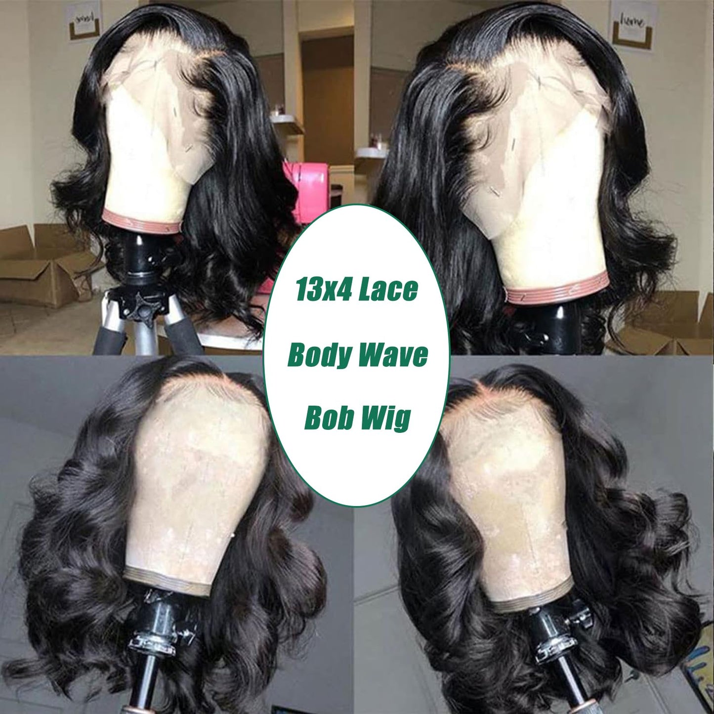 Douyin Bob Wig Human Hair 13x4 Frontal Lace Wig 14 Inch Body Wave 180% Density HD Lace Front Wigs Human Hair Pre Plucked Bob Wigs for Women Human Hair Wigs (14 inch, Natural Black)
