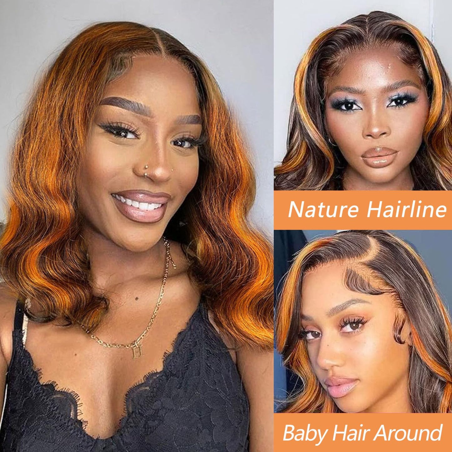 Douyin Bob Wig Human Hair 13x4 Frontal Lace Wig 14 Inch Body Wave 180% Density HD Lace Front Wigs Human Hair Pre Plucked Bob Wigs for Women Human Hair Wigs (14 inch, Natural Black)