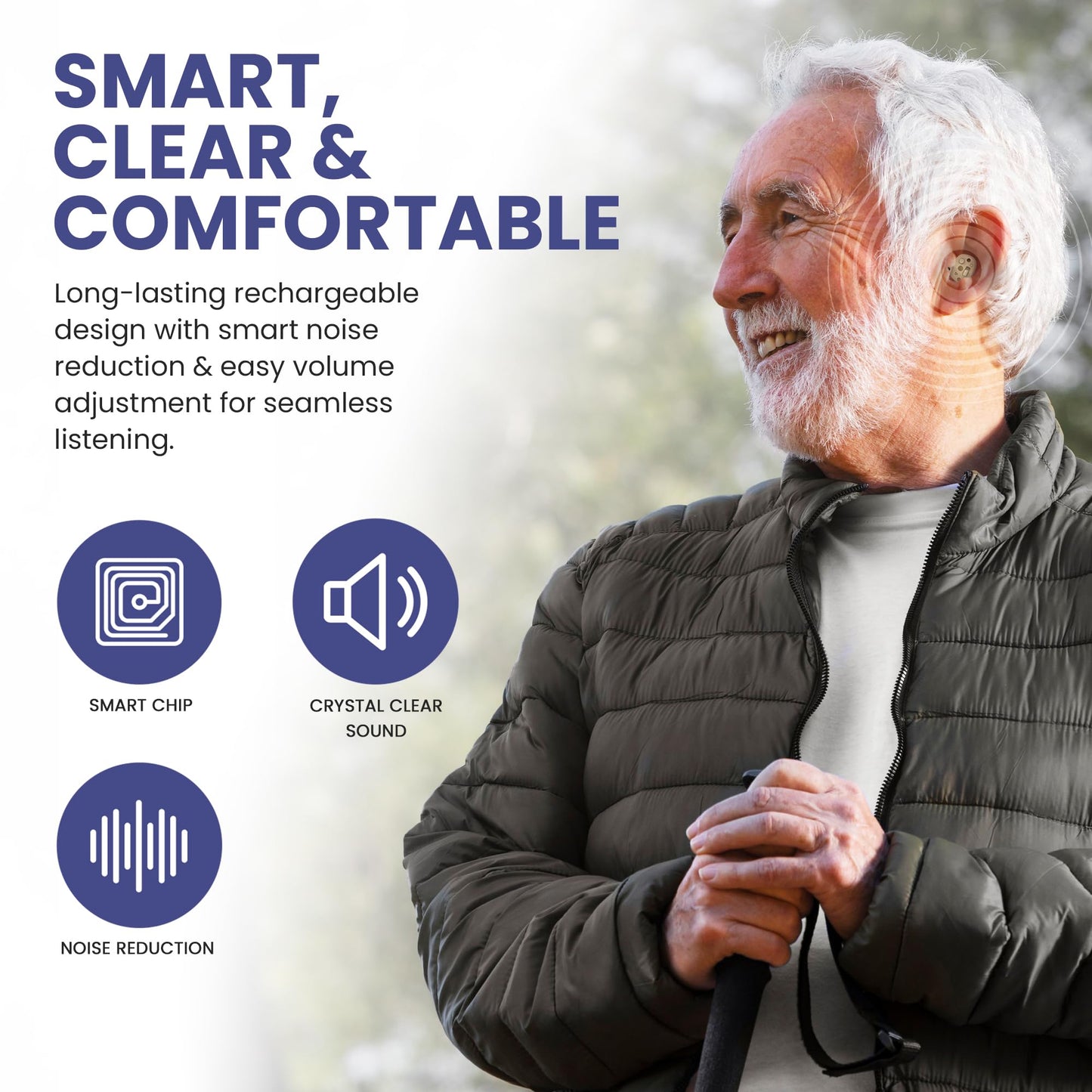 ECHOEDGE Rechargeable Hearing Amplifier - Personal Voice Amplifier with Microphone for Enhanced Sound Clarity - Invisible Design with HD Power Display, Noise Reduction & 30hr Battery Life