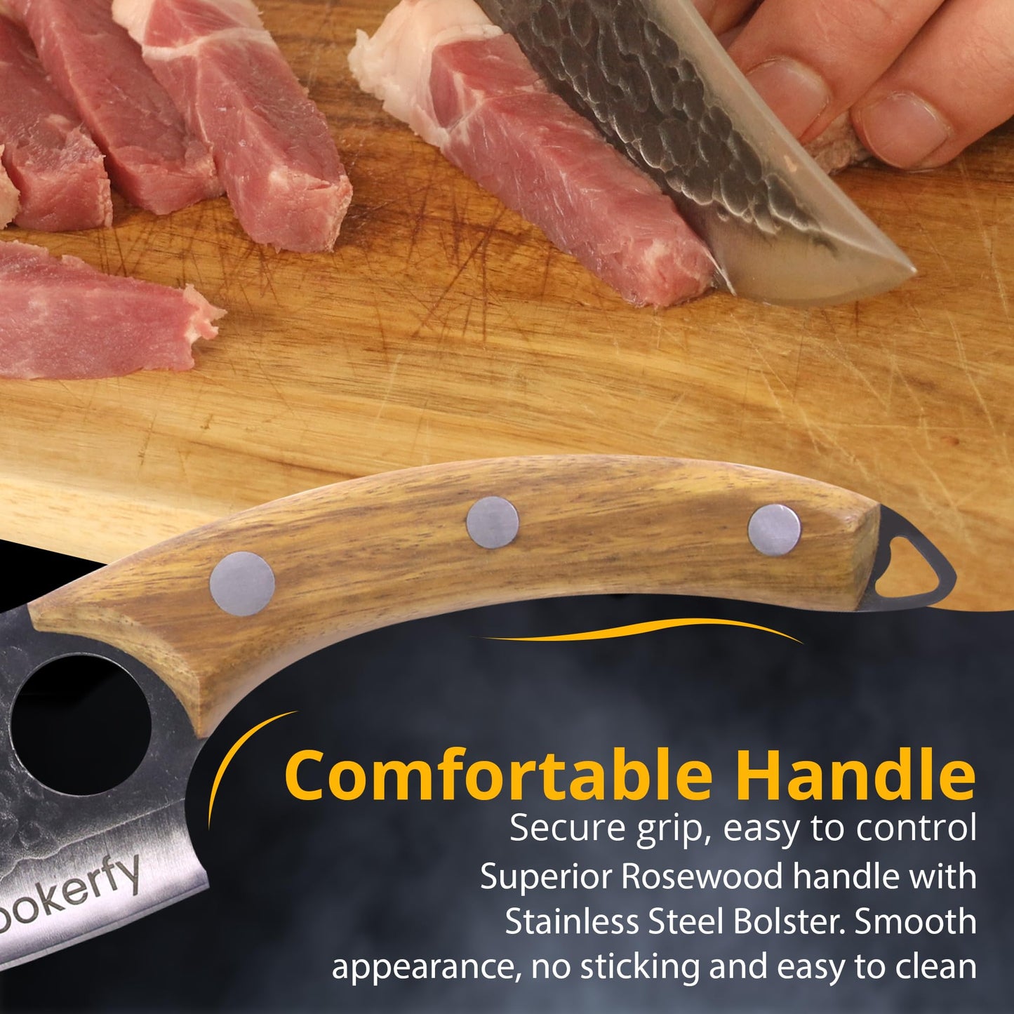 Cookerfy Japanese Style 6" Butcher Knife - Razor Sharp Chef Knife with Ergonomic Grip & Genuine Cowhide Leather Sheath - High Carbon 5cr15 Steel Blade with Rosewood Handle - Kitchen Accessories