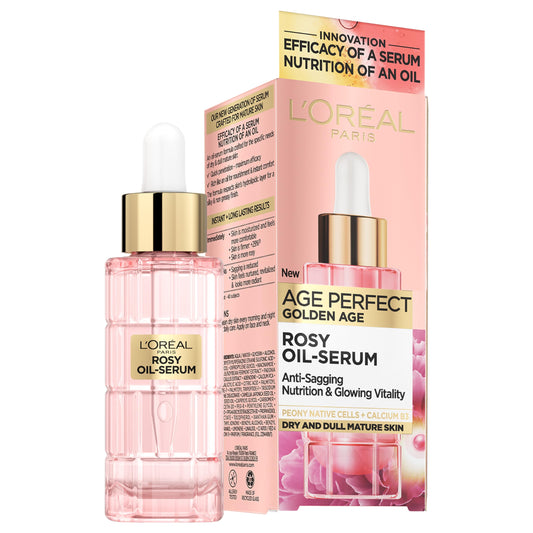 L'Oreal Paris Age Perfect Golden Age Rosy Oil Face Serum, Infused with Peony Cells, Visibly Boosts Skin Radiance & Brightens Complexion for a Healthy Glow, 30ml