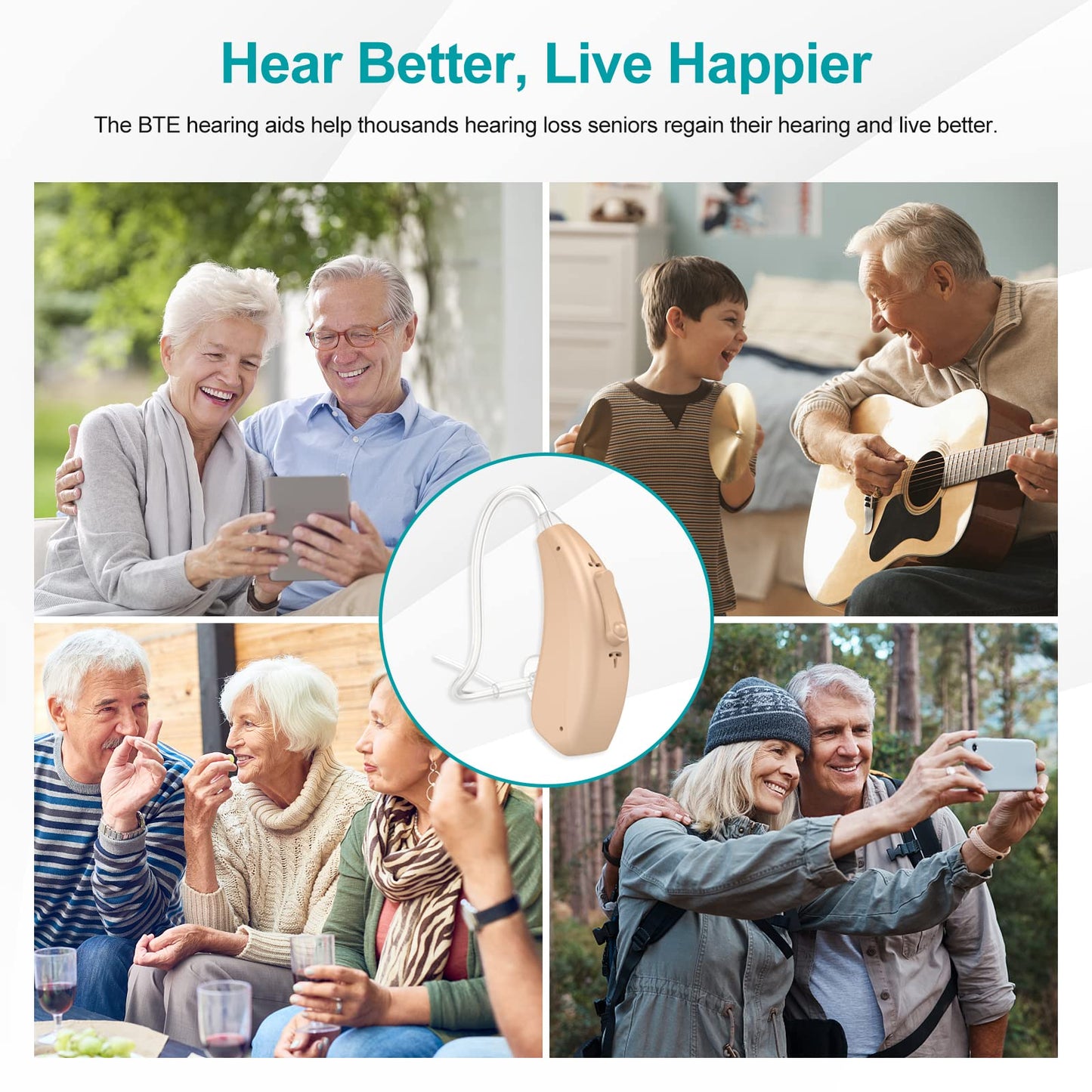 Lentorgi Rechargeable Hearing Aids for Seniors with Noise Cancelling, BTE Hearing Aids for People with Mild Moderate Severe Hearing Loss, Dual Microphones, Comfortable Fit - Beige