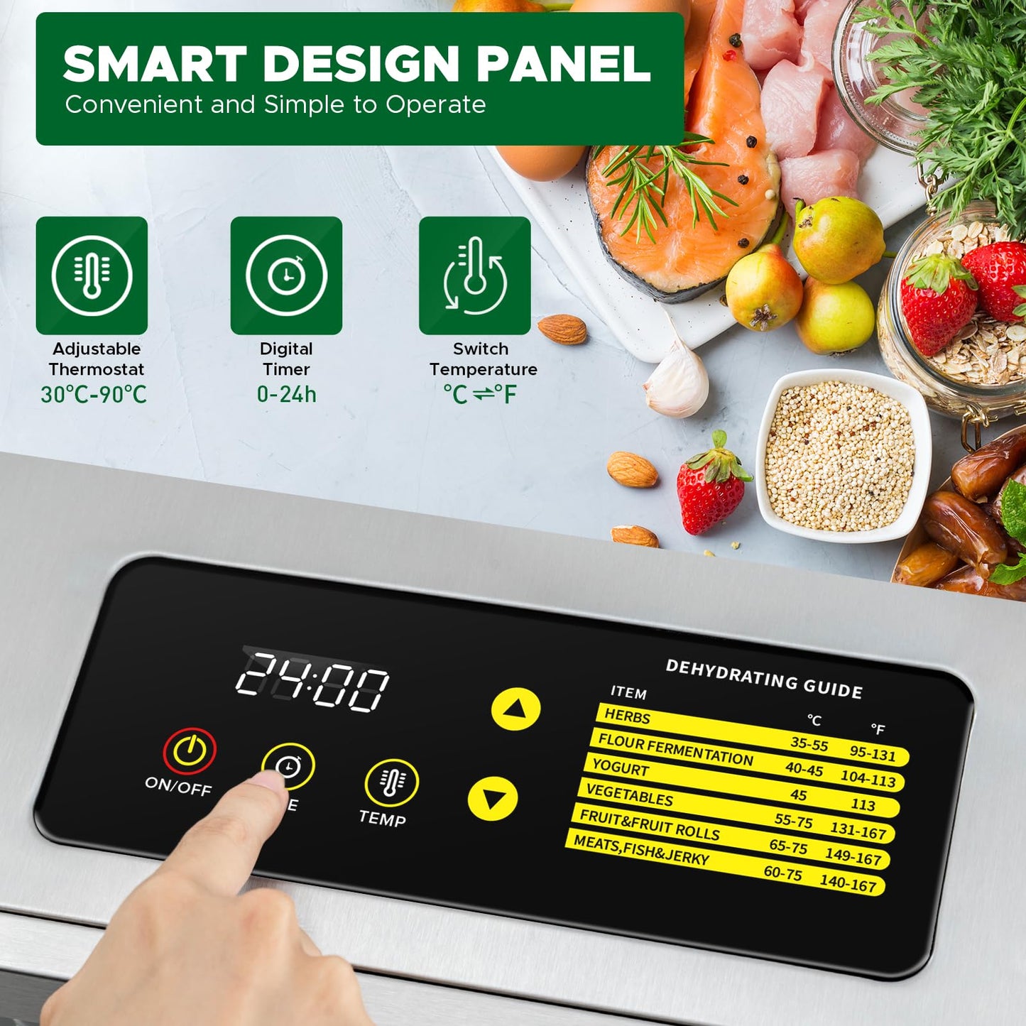 Kwasyo 12 Trays Stainless Steel Food Dehydrator, Dual fan 360° Efficient Drying, 24H Adjustable Timer & 30-90℃ Temperature Control, Overheat Protection, Dehydrator Food Dyer uk for meat fruit, 800W