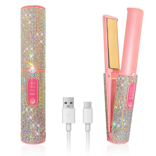 Cordless Hair Straightener, Portable Straightener 2 in 1 for Hair Straightening and Curling, Fast Heating Cordless Flat Iron, 5000mAh Hair Straightener Travel,210°C/410°F Within Seconds