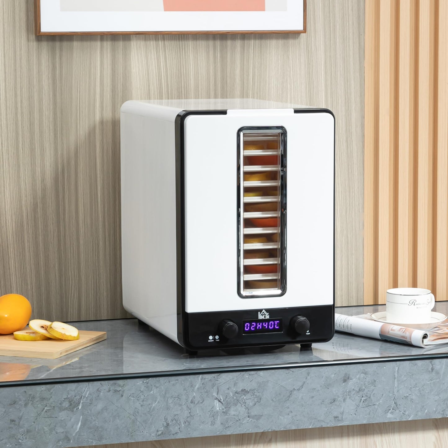 HOMCOM 11 Tier Food Dehydrator, 550W Food Dryer Machine with 40-70℃ Adjustable Temperature, 1-48h Timer and LCD Display for Drying Fruit, Meat, Vegetable, Jerky and Pet Treat, White